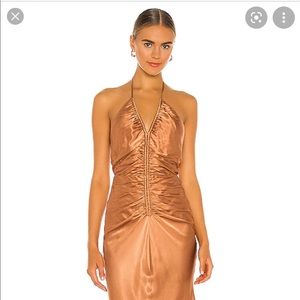 Shona joy Gala halter ruched midi dress Copper
